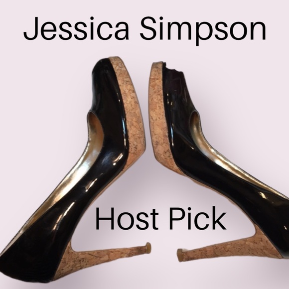 Jessica Simpson Shoes - Jessica Simpson 4.5” Cork Heel Black Leather 10B
